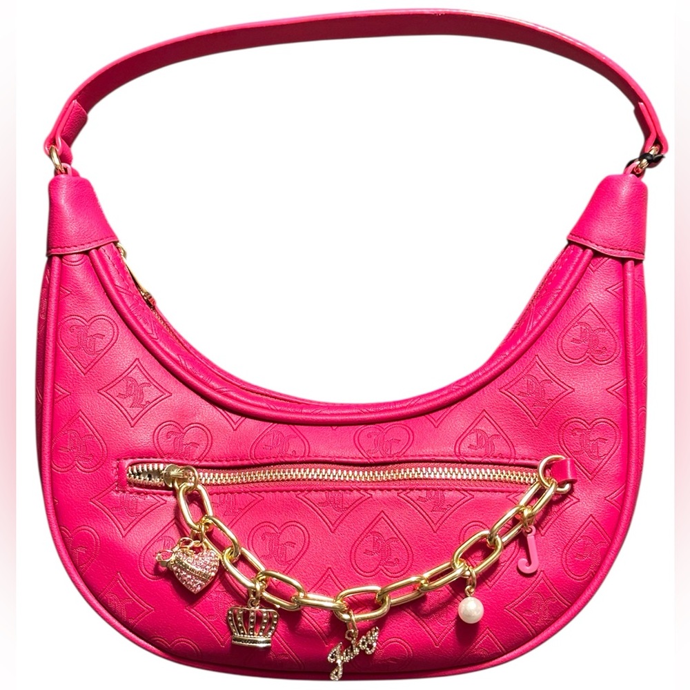 NWT•Juicy Couture Charm Pink Embossed Hobo Shoulder Bag